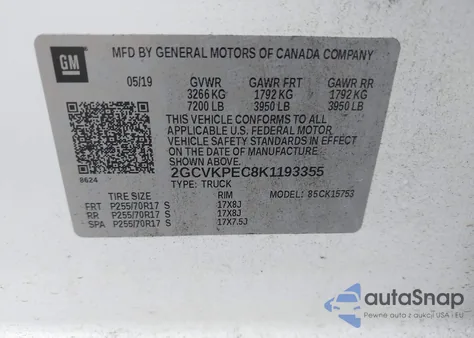 2019 Chevrolet Silverado 1500 Ld Lt z USA, uszkodzony, nr VIN 2GCVKPEC8K1193355